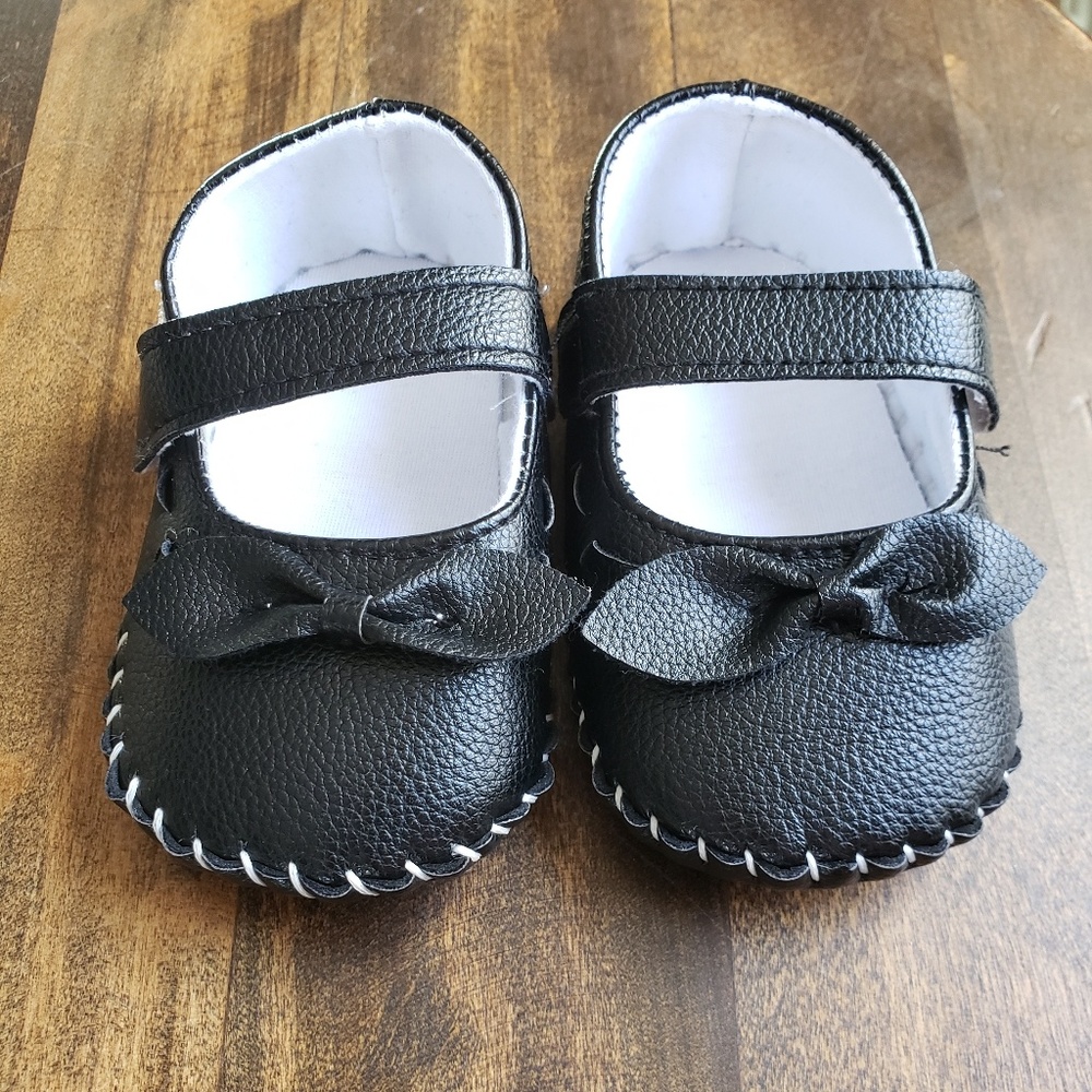 Black Faux Leather Baby Flats
